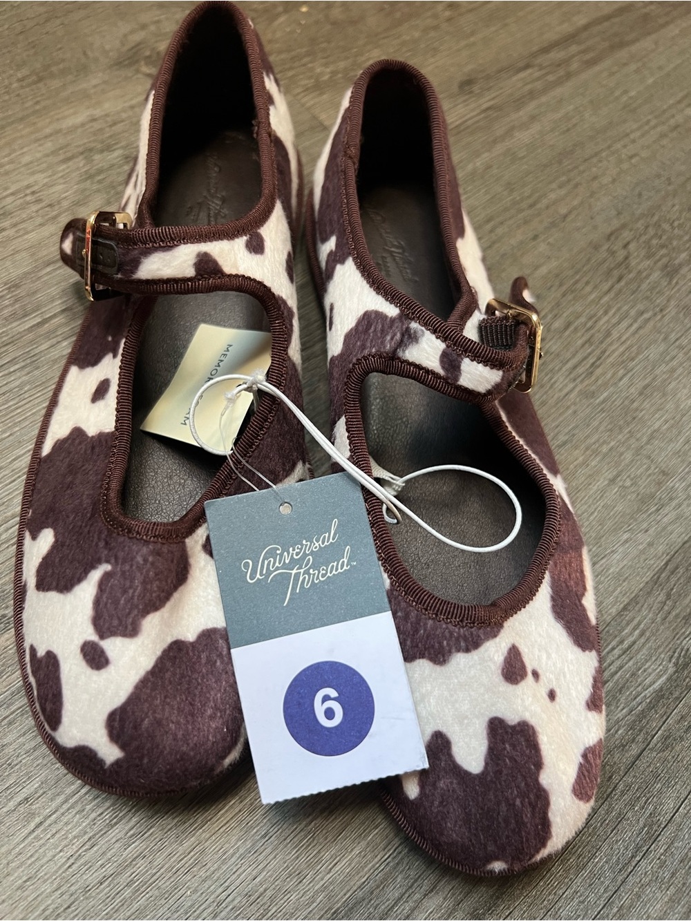 Universal Thread Girls' Cowprint Mary Jane Flats - Brown/White